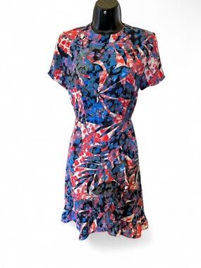 Aqua Multicolor Blue-Red Floral Mini Dress